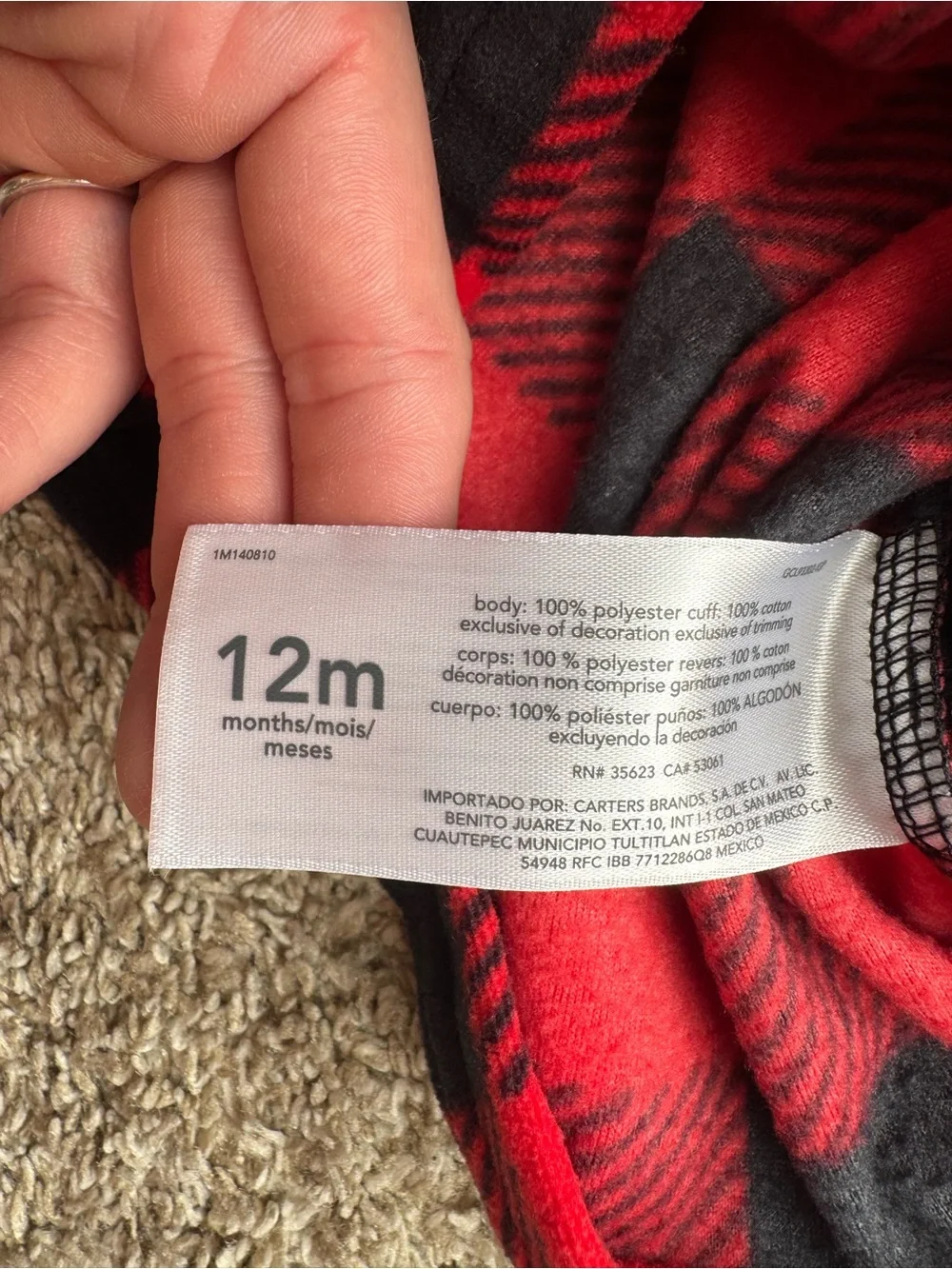 Carter’s Baby Buffalo Plaid Fleece Pullover 12M Red Black Sherpa Collar